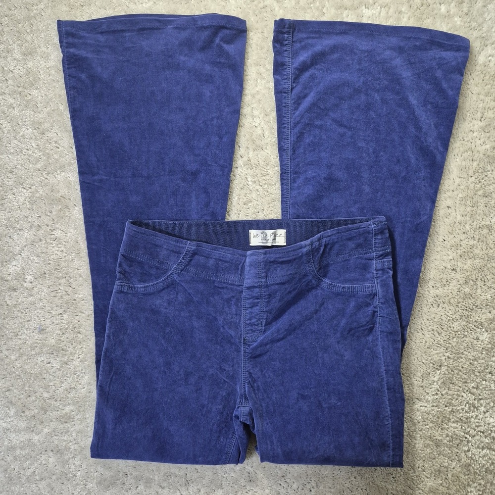 We The Free Flare Pants Women 31 Corduroy Blue Pull On Stretch Festival 70s